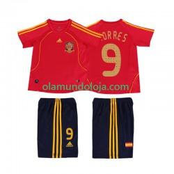 Camisola Espanha TORRES 9 Retro Criança Equipamento Primeiro 2008 Manga Curta
